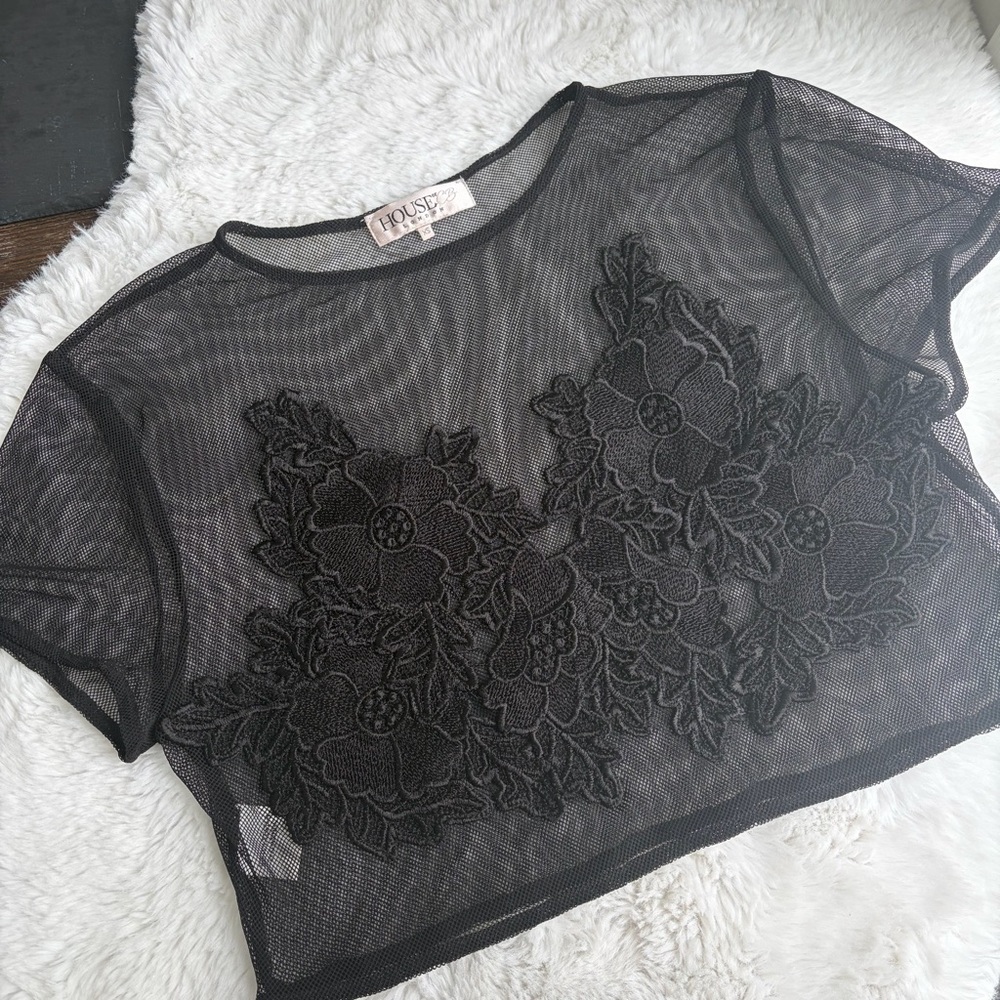 House of CB Black Floral Mesh Crop Top